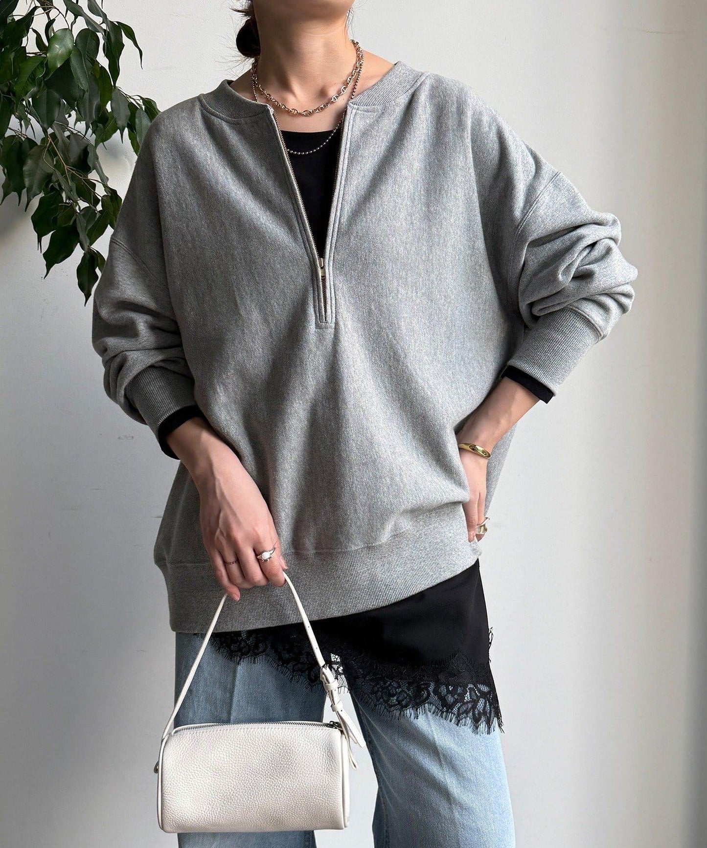 喬其紗不對稱蕾絲拼接襯衫