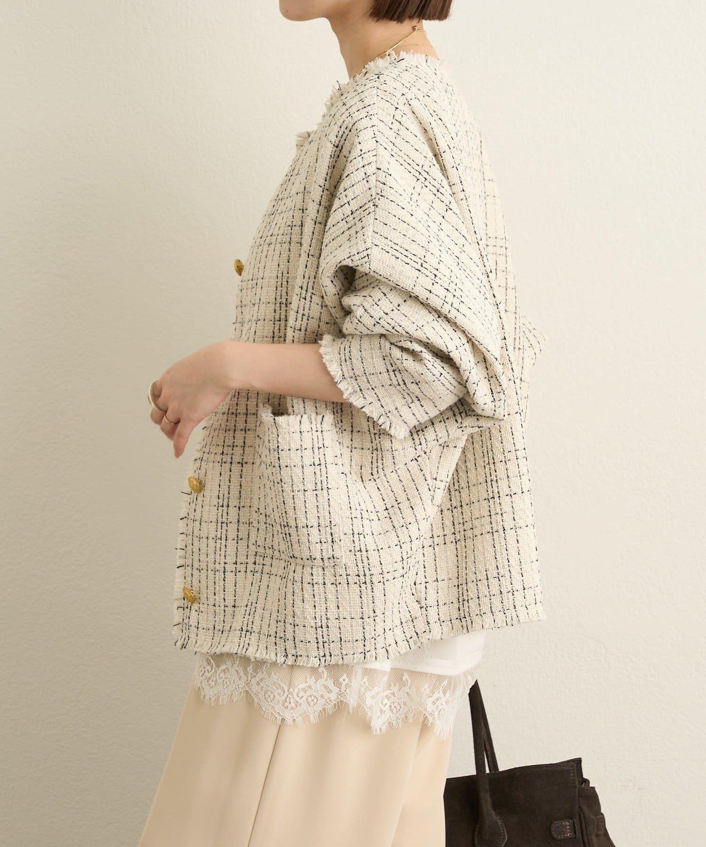 無領粗花呢夾克