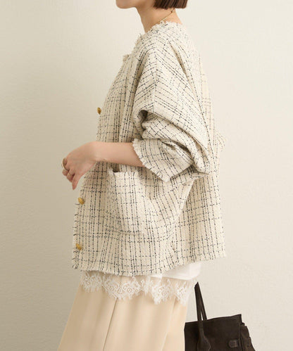 無領粗花呢夾克