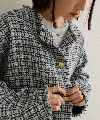 無領粗花呢夾克