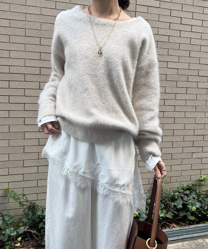 喬其紗不對稱蕾絲拼接襯衫