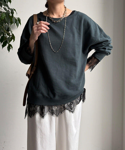 蕾絲拼接下襬長袖T恤