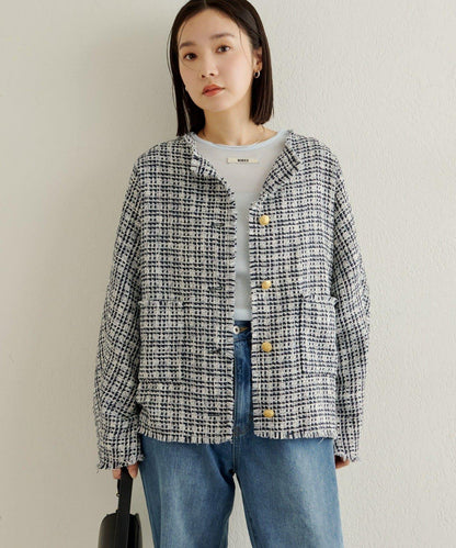 無領粗花呢夾克