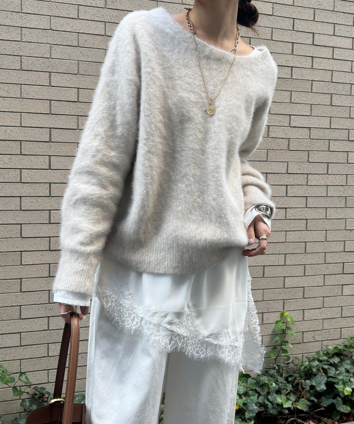 喬其紗不對稱蕾絲拼接襯衫