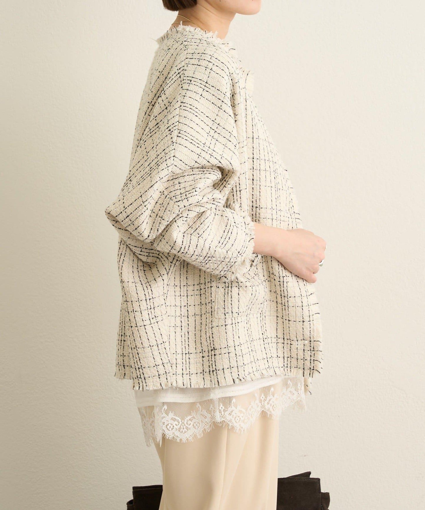 無領粗花呢夾克