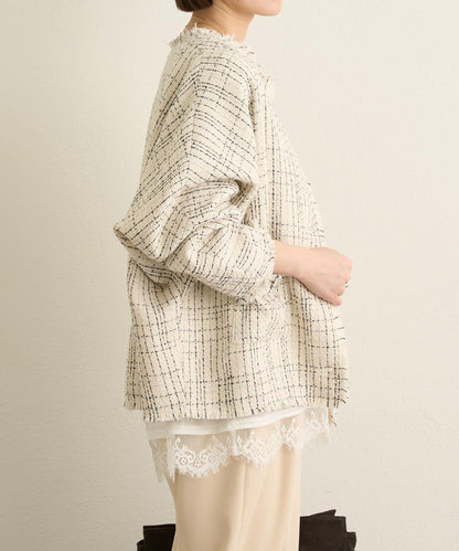 無領粗花呢夾克