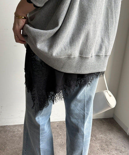 喬其紗不對稱蕾絲拼接襯衫