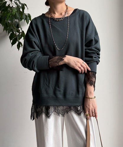 蕾絲拼接下襬長袖T恤