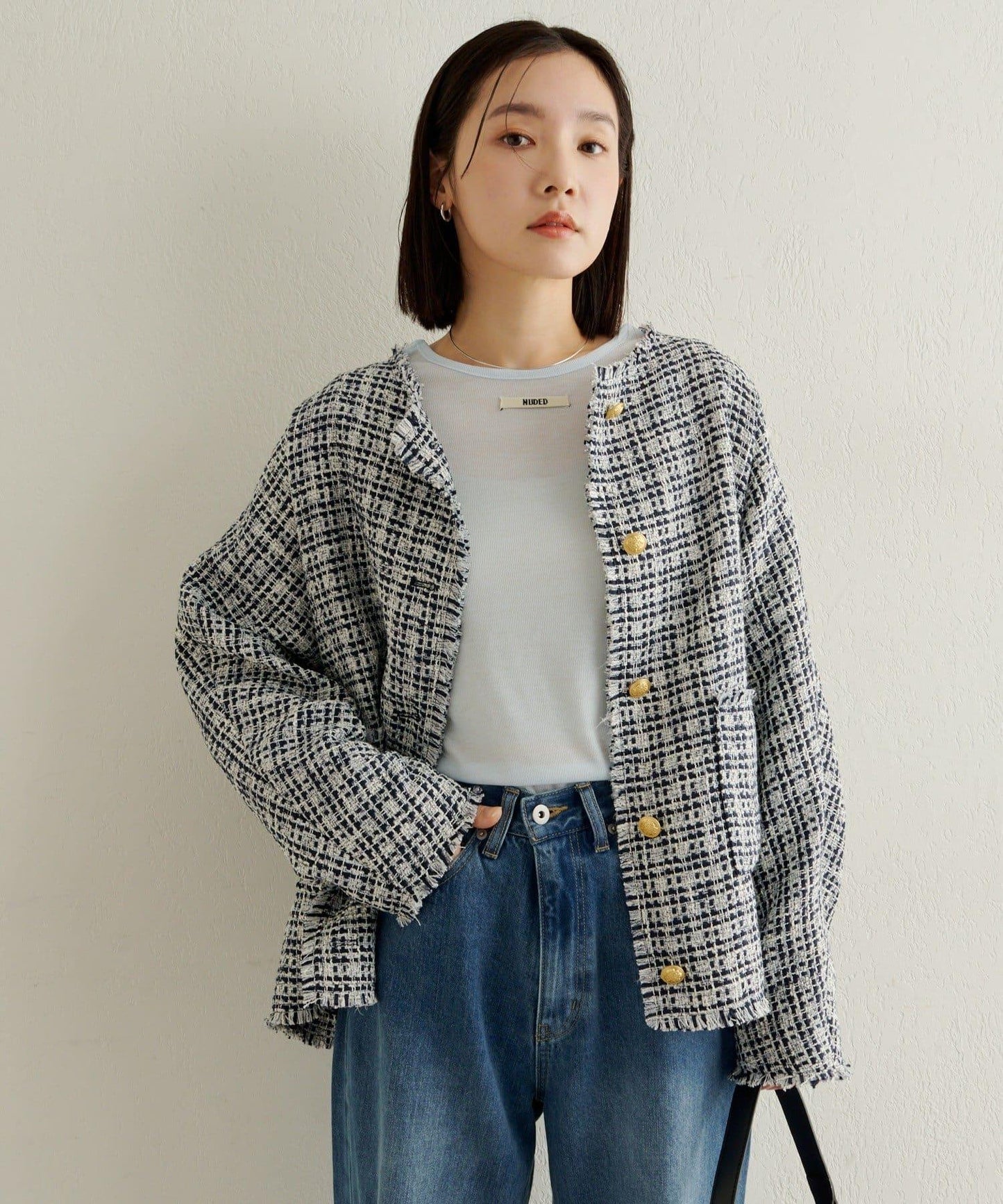 無領粗花呢夾克