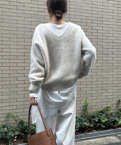 喬其紗不對稱蕾絲拼接襯衫