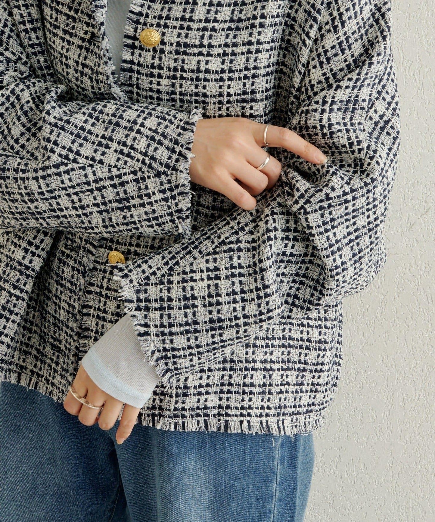 無領粗花呢夾克