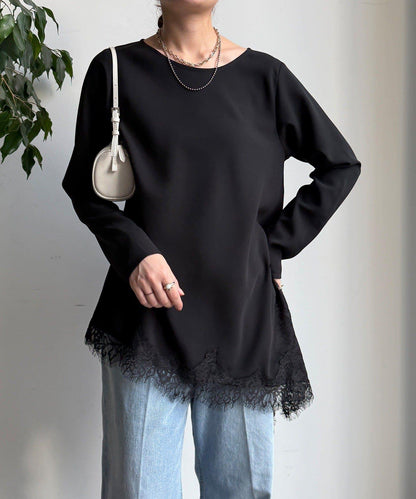 喬其紗不對稱蕾絲拼接襯衫