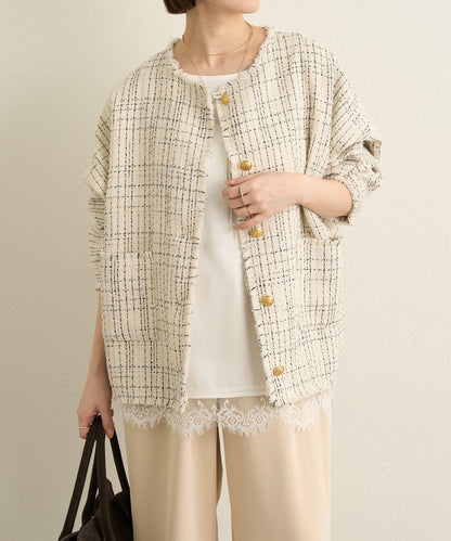 無領粗花呢夾克