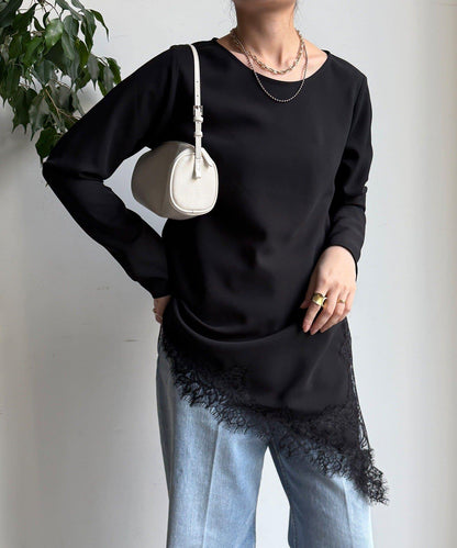 喬其紗不對稱蕾絲拼接襯衫