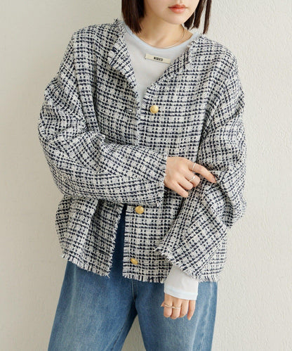 無領粗花呢夾克