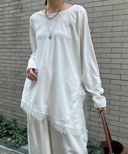 喬其紗不對稱蕾絲拼接襯衫