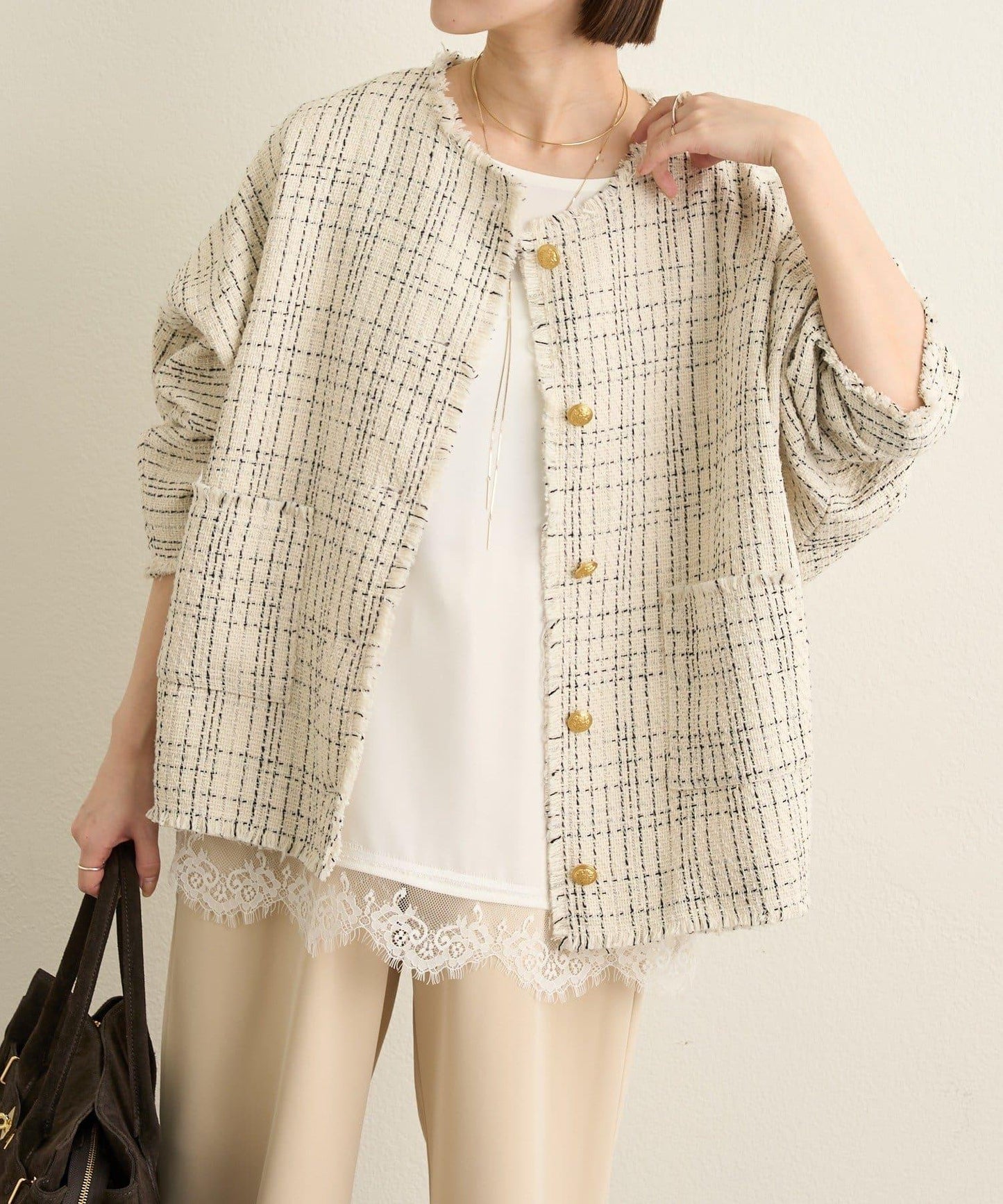 無領粗花呢夾克