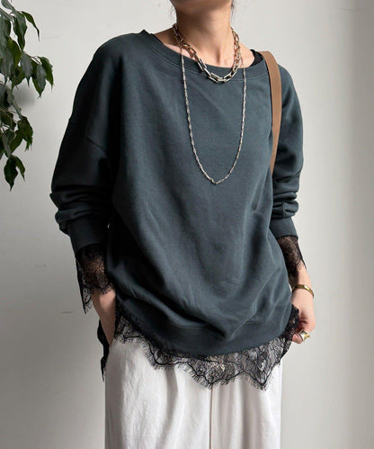 蕾絲拼接下襬長袖T恤