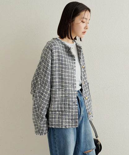 無領粗花呢夾克