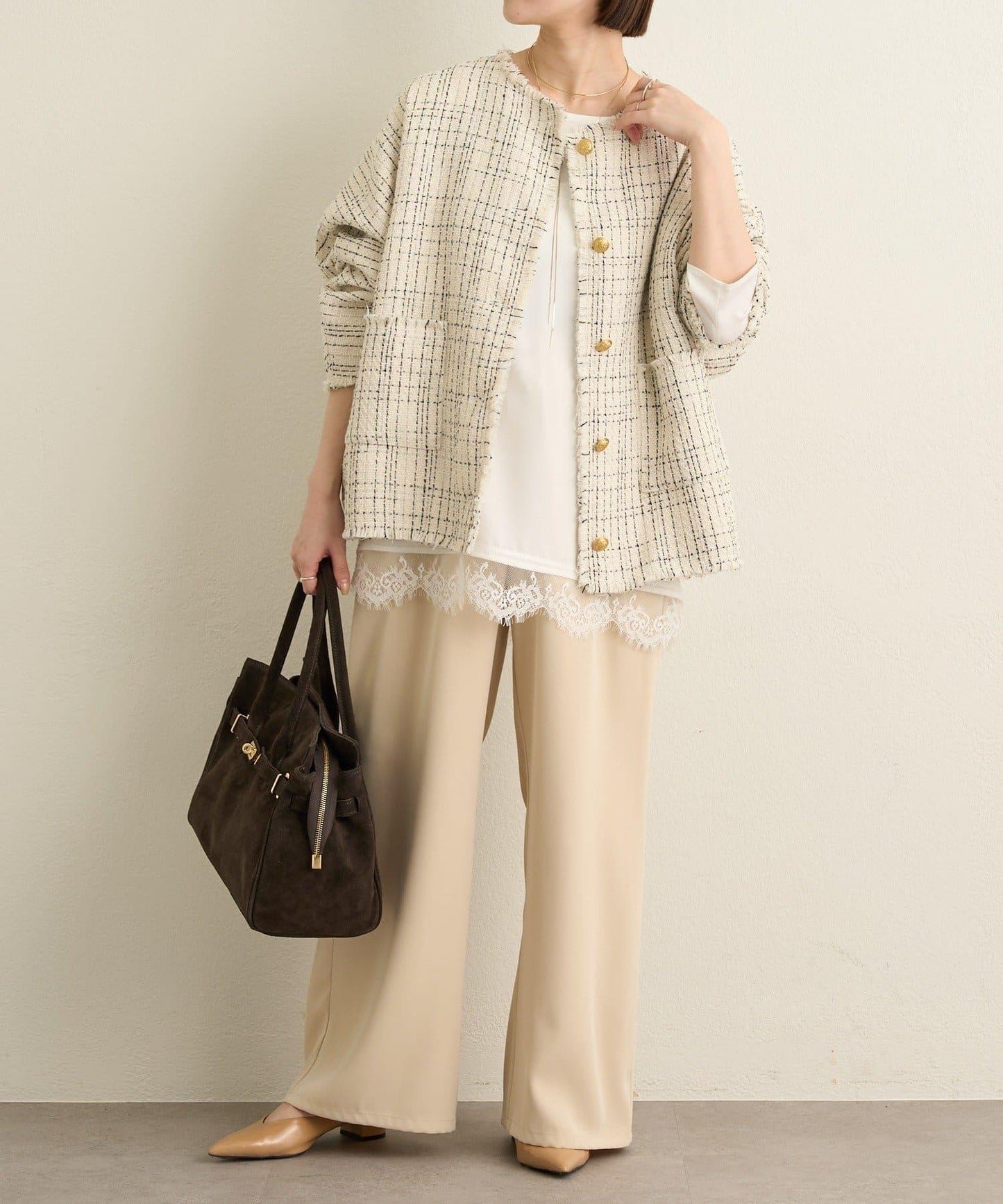 無領粗花呢夾克