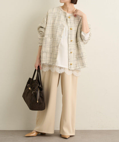 無領粗花呢夾克