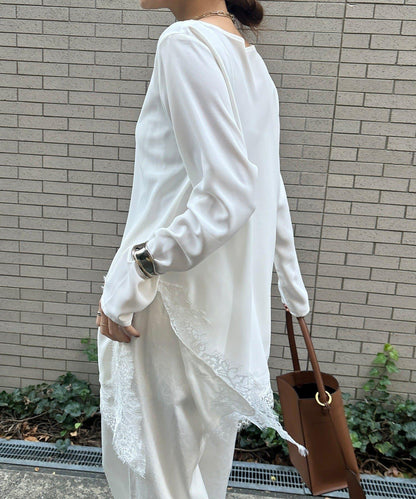 喬其紗不對稱蕾絲拼接襯衫