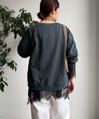 蕾絲拼接下襬長袖T恤