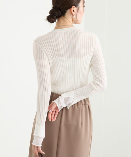 【層疊風袖口】透視袖口羅紋針織衫