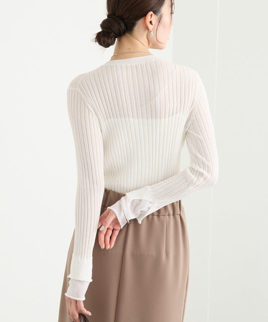 【層疊風袖口】透視袖口羅紋針織衫