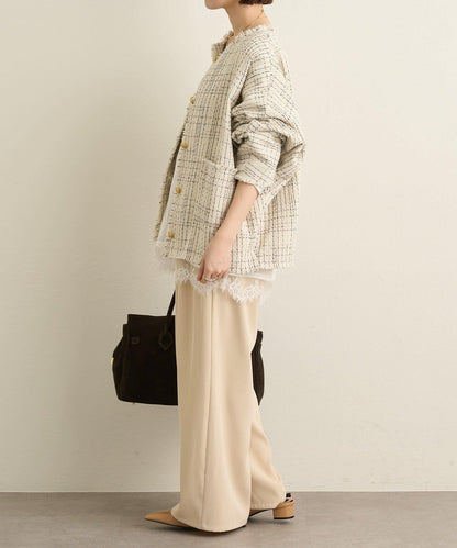 無領粗花呢夾克