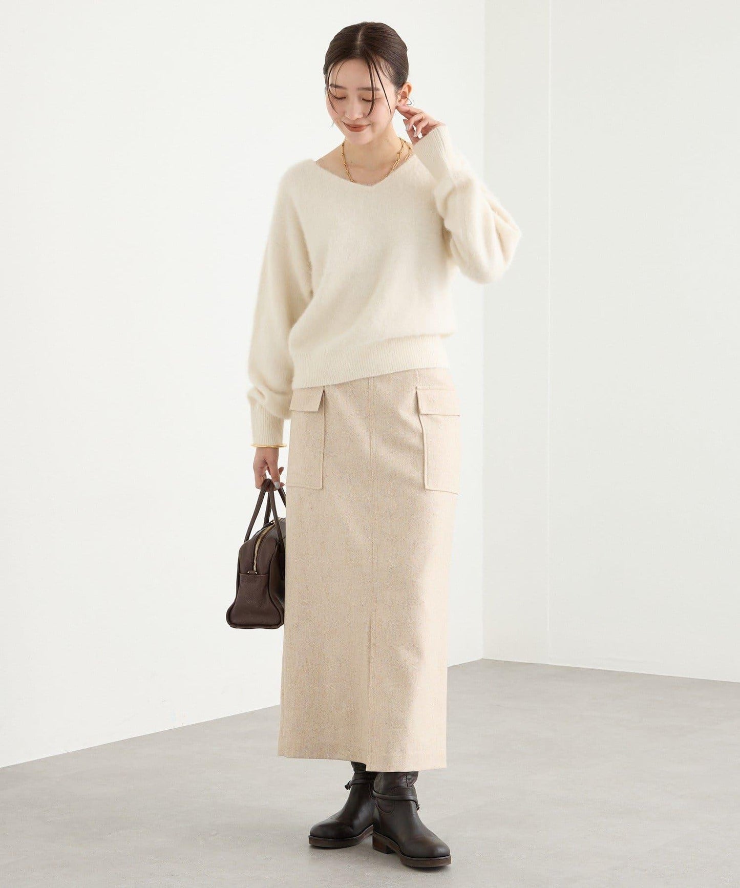 【優雅穿搭】環保斜紋呢口袋半身裙