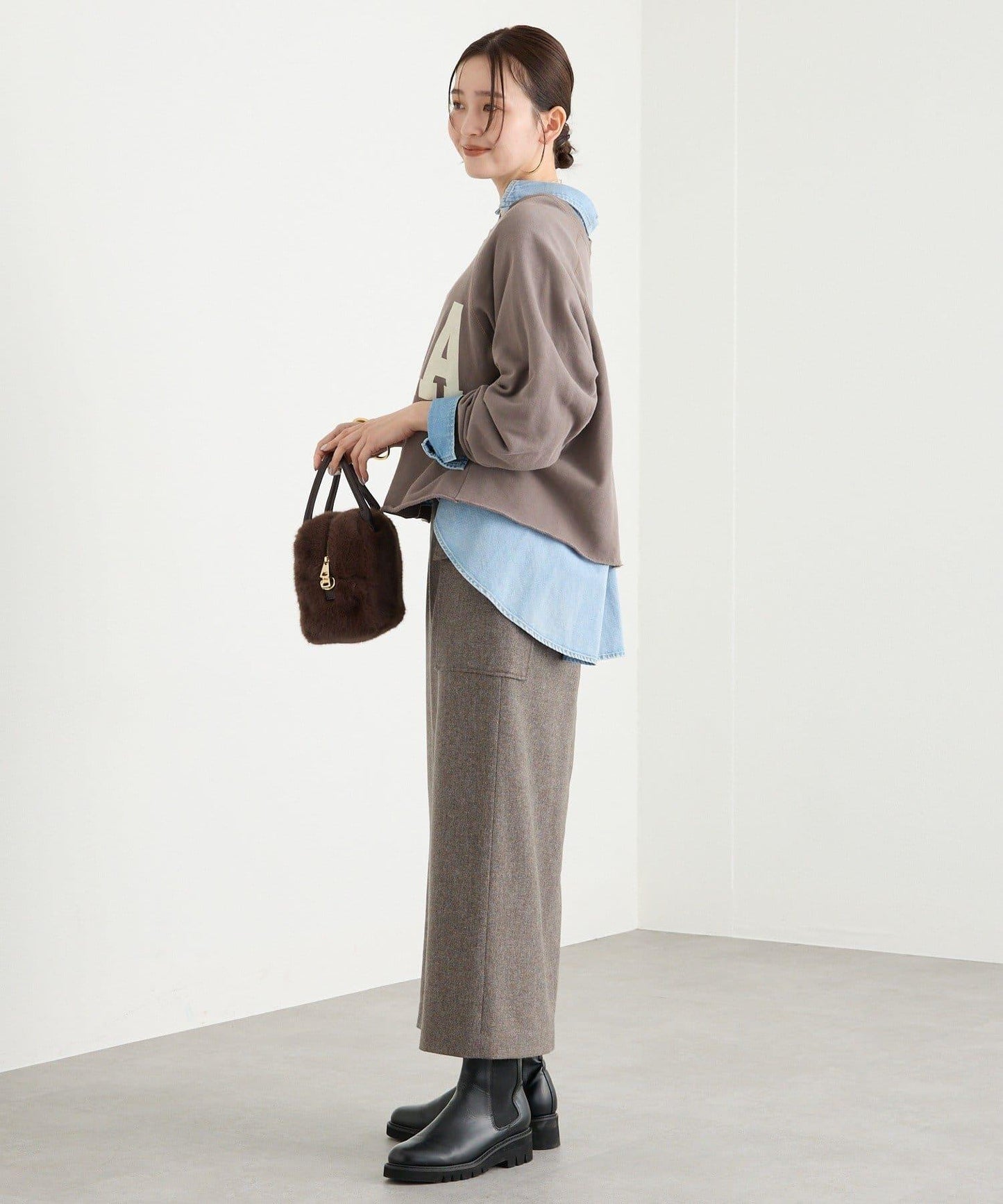 【優雅穿搭】環保斜紋呢口袋半身裙