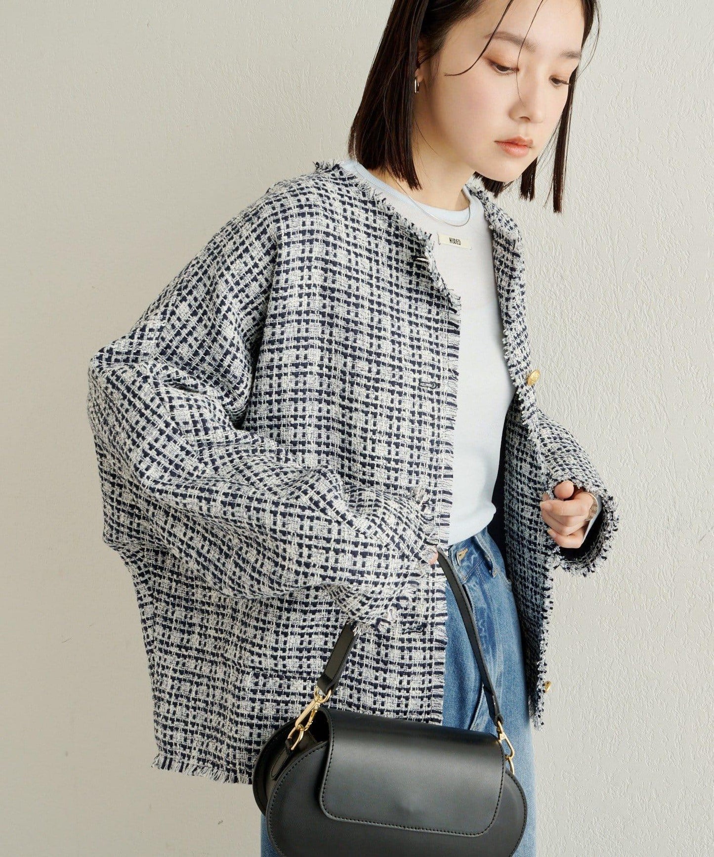 無領粗花呢夾克