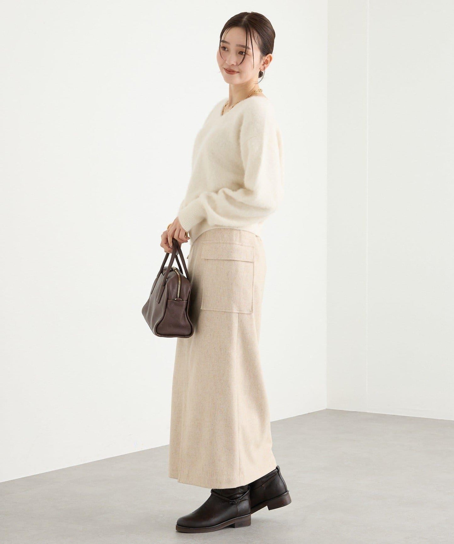 【優雅穿搭】環保斜紋呢口袋半身裙