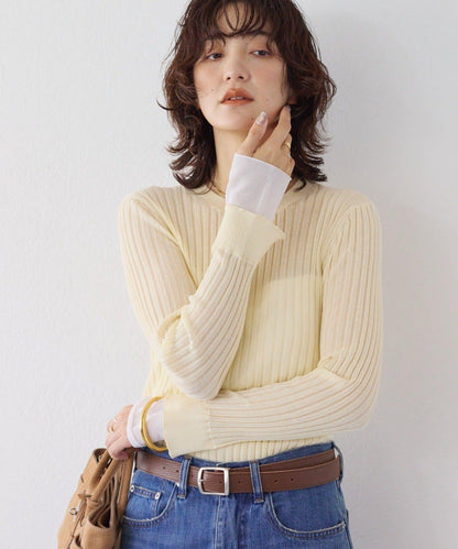 【層疊風袖口】透視袖口羅紋針織衫