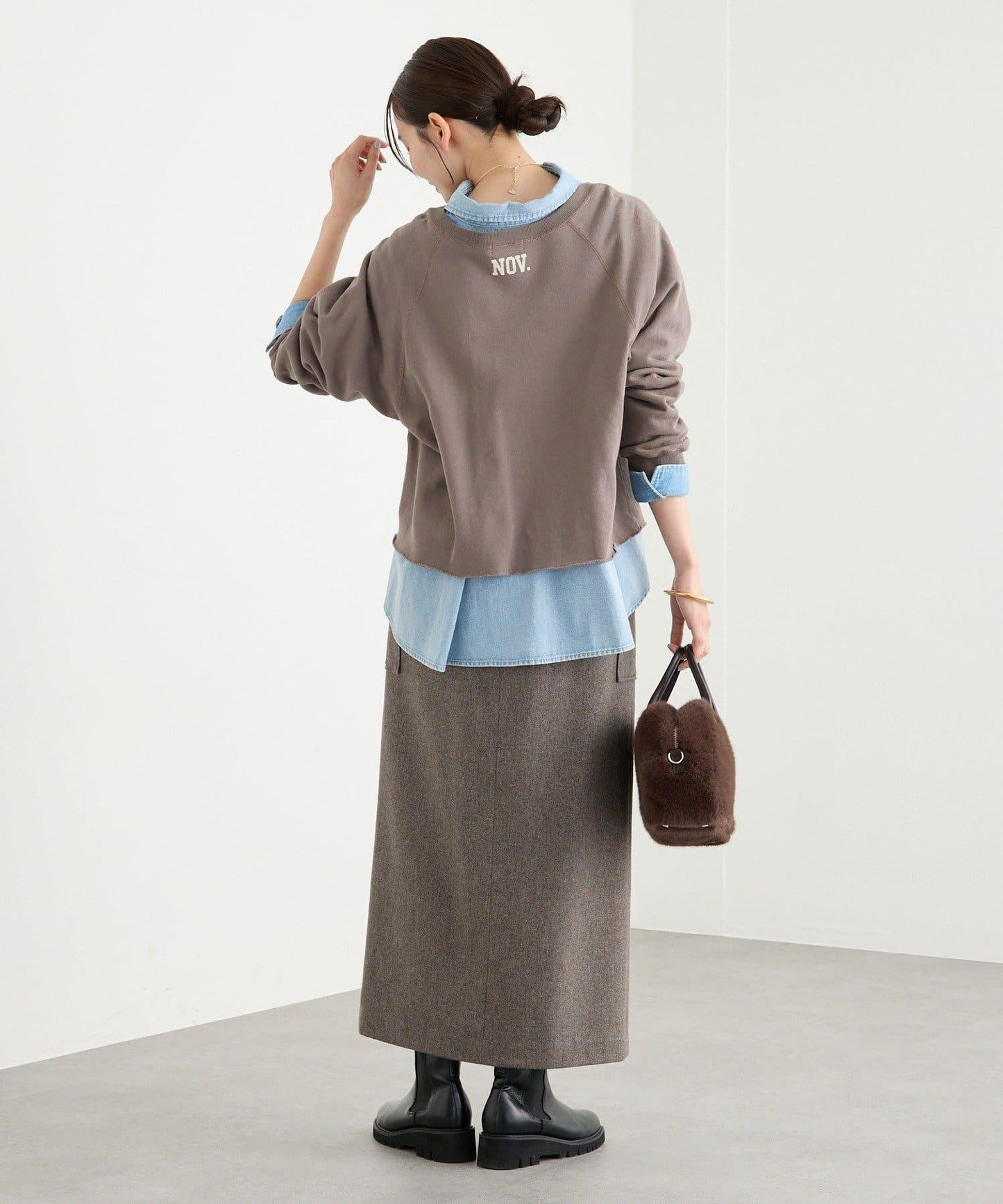 【優雅穿搭】環保斜紋呢口袋半身裙