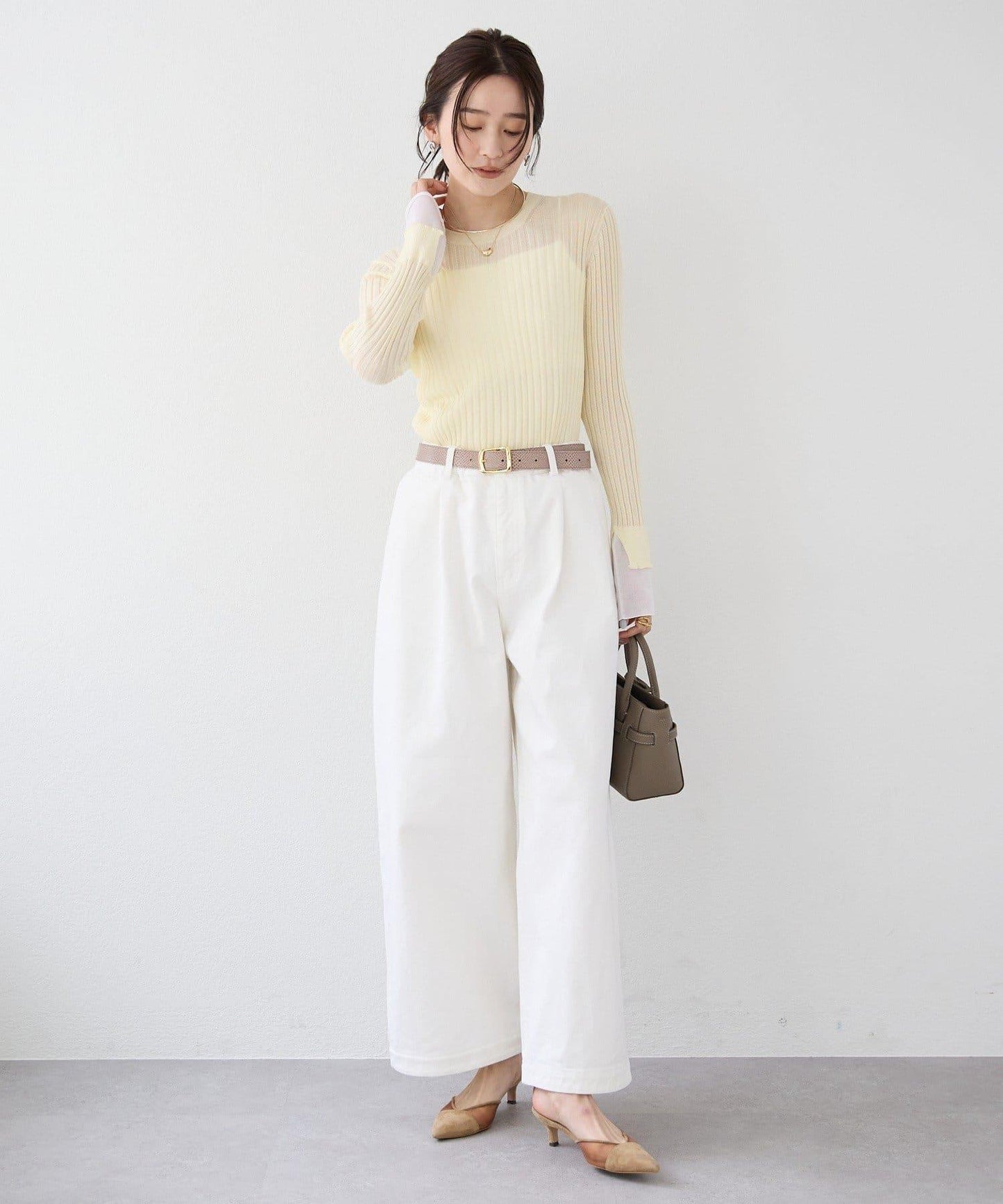 【層疊風袖口】透視袖口羅紋針織衫