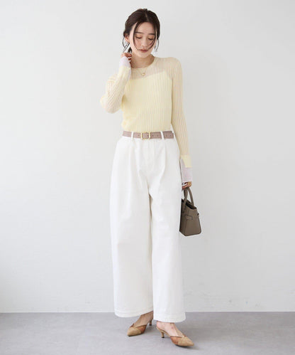 【層疊風袖口】透視袖口羅紋針織衫