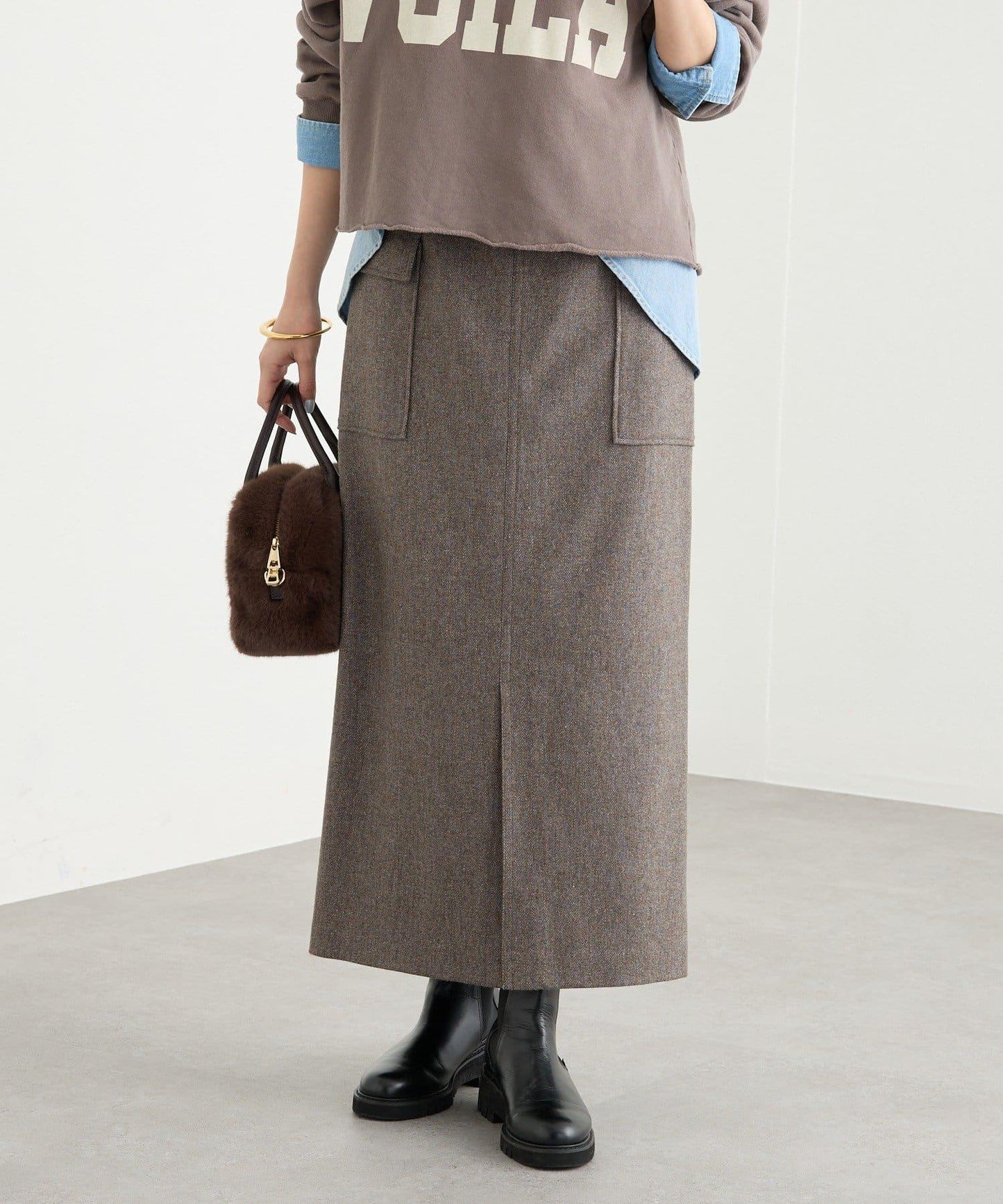 【優雅穿搭】環保斜紋呢口袋半身裙