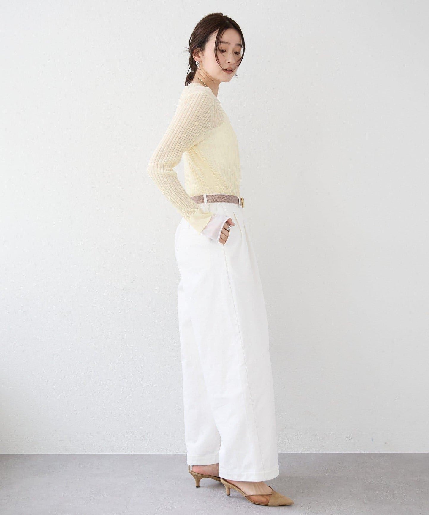 【層疊風袖口】透視袖口羅紋針織衫