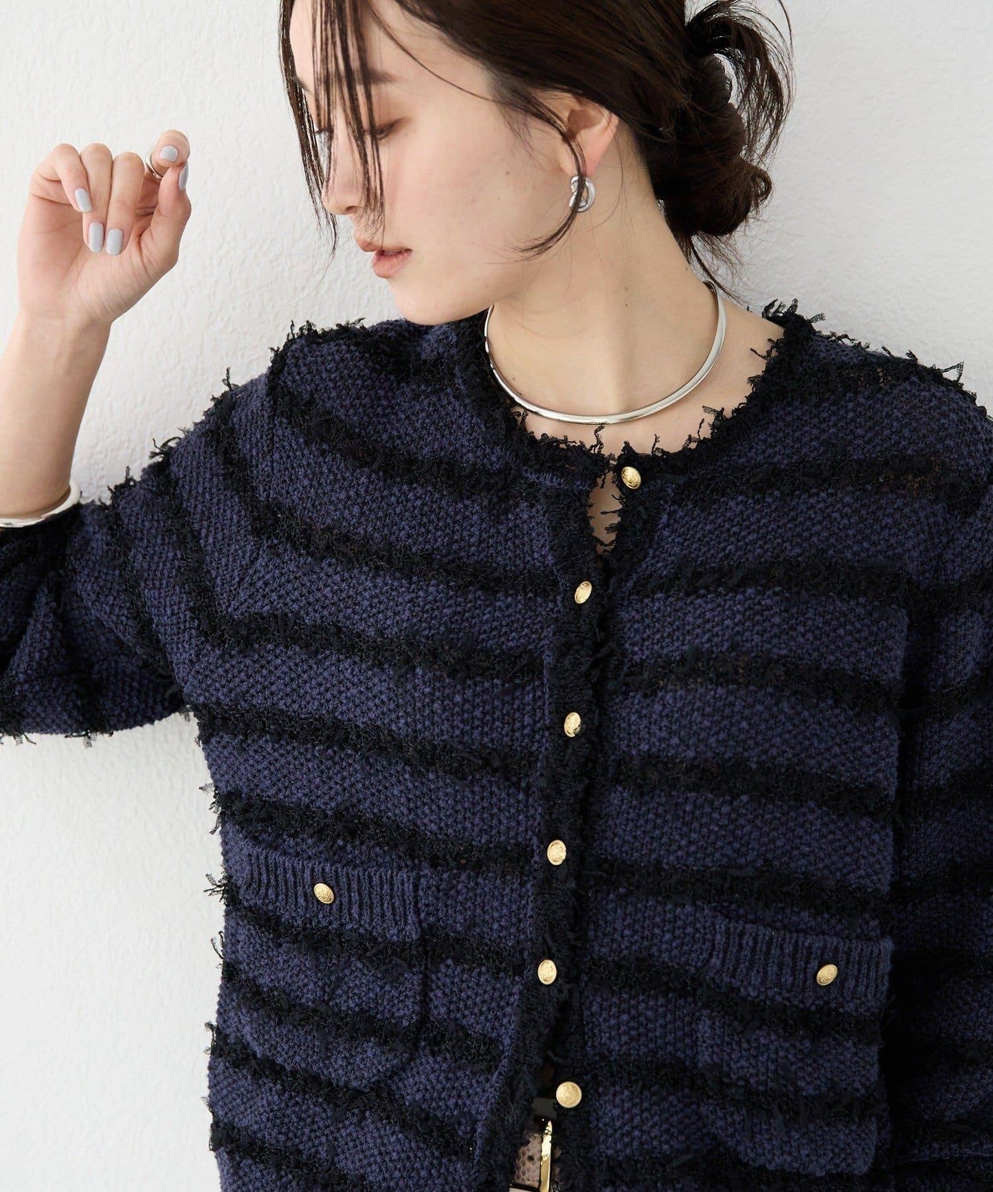 【優雅感】粗花呢短款開衫