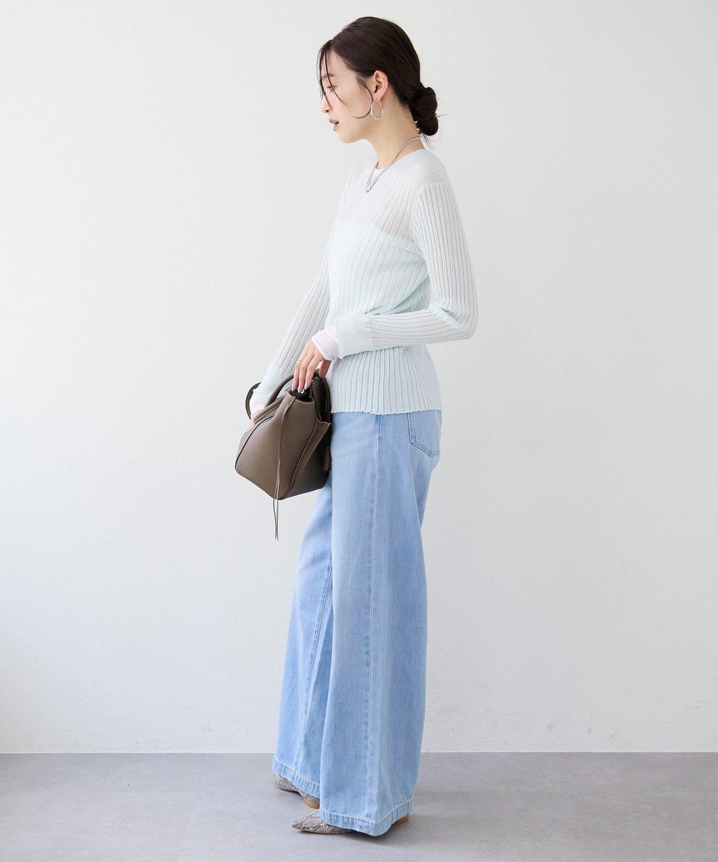 【層疊風袖口】透視袖口羅紋針織衫