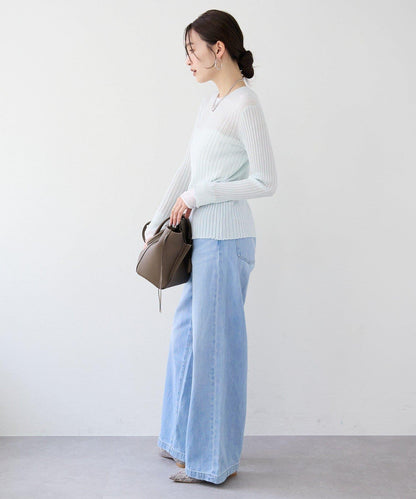 【層疊風袖口】透視袖口羅紋針織衫