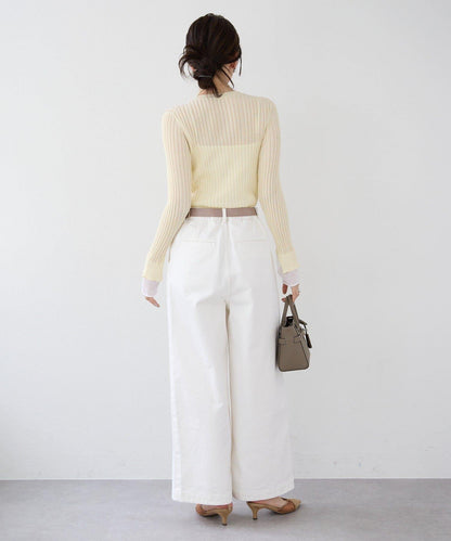 【層疊風袖口】透視袖口羅紋針織衫