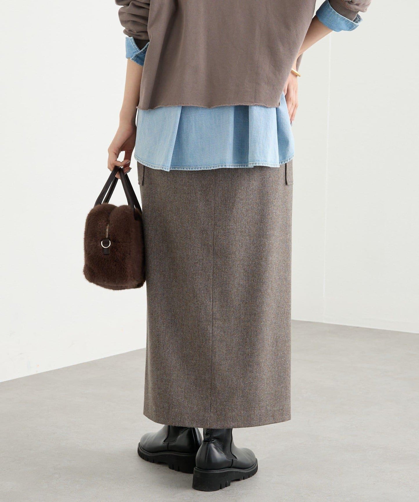 【優雅穿搭】環保斜紋呢口袋半身裙