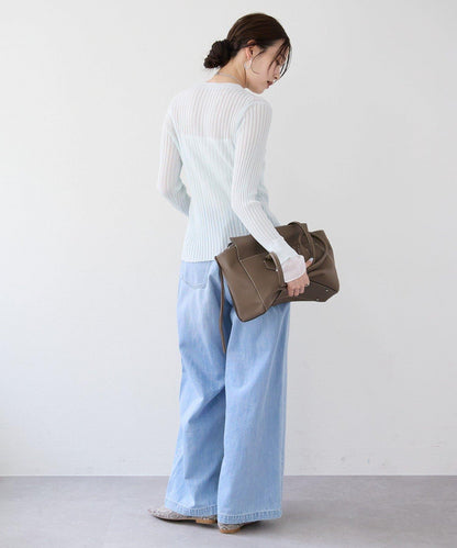 【層疊風袖口】透視袖口羅紋針織衫