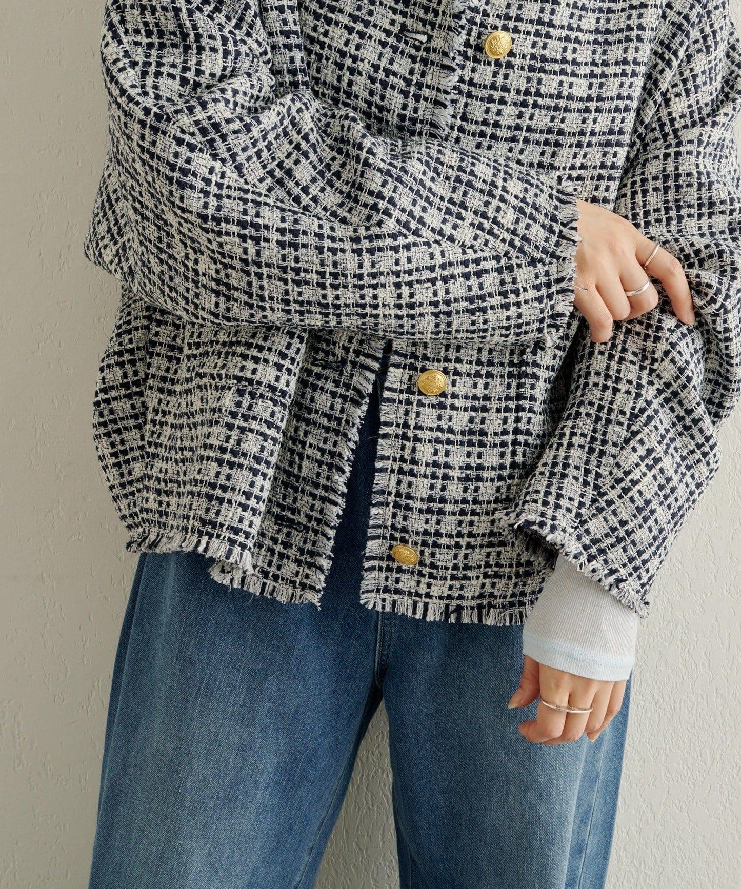 無領粗花呢夾克