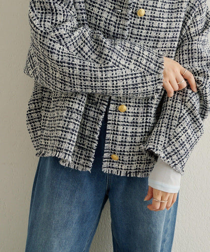 無領粗花呢夾克