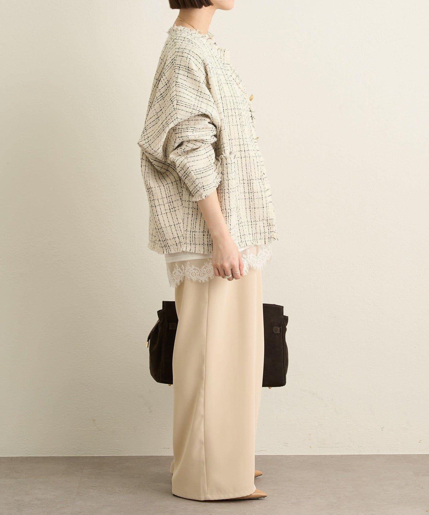 無領粗花呢夾克