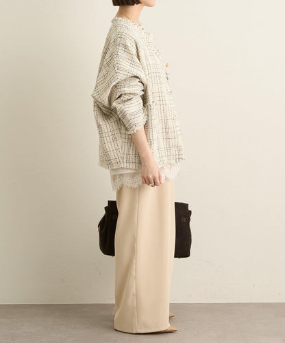 無領粗花呢夾克